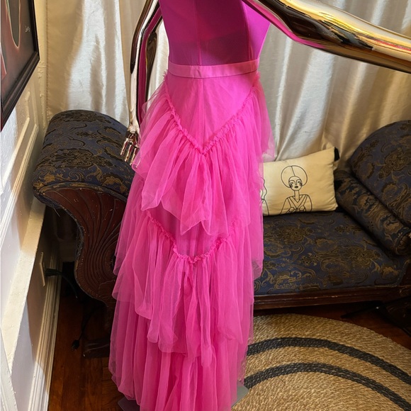New Betsy & Adam Tiered Tulle Ruffle Corset Gown Dress Size 4 Hot Pink Mesh - Picture 4 of 11